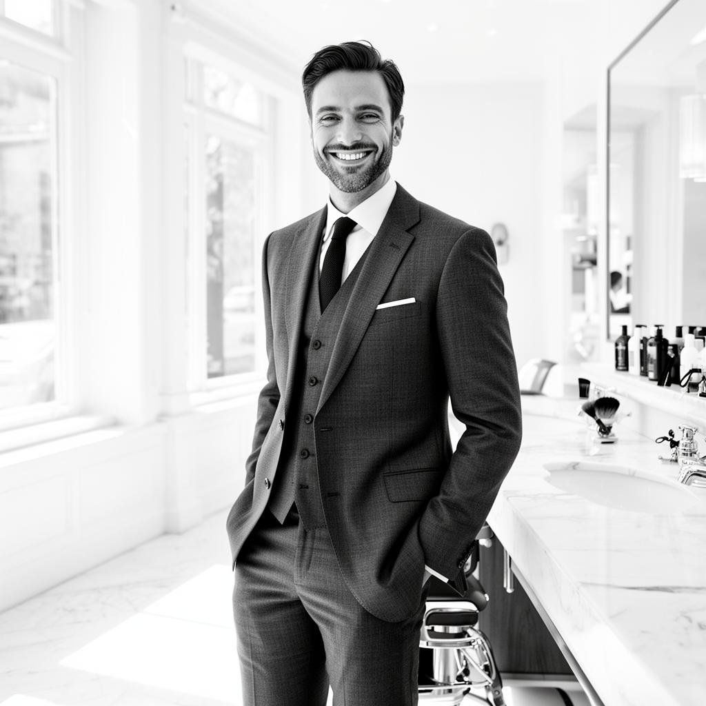 Eleganter Gentleman im hellen Barbershop